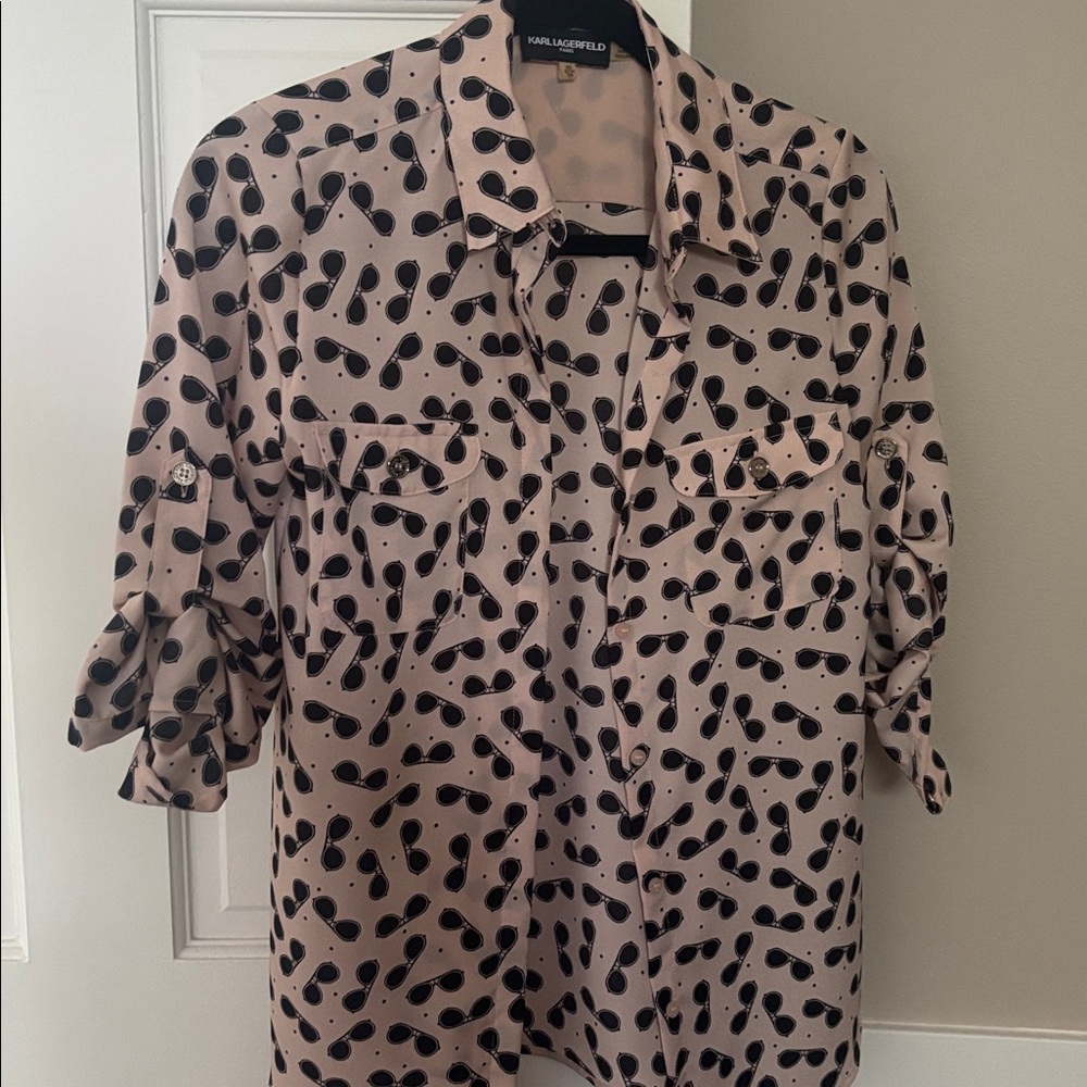 Karl Lagerfeld cream and Black Patterned Blouse